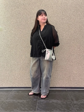 「古着のアイテム（シャツ/ブラウス、ブラック系）」を使った、ﾏﾁさん（レディース・158cm）の夏コーディネート