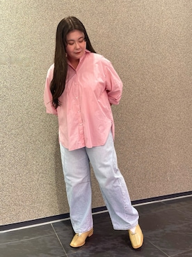 「GU（ジーユー）のアイテム（デニムパンツ、ブルー系）」を使った、ﾏﾁさん（レディース・158cm）の夏コーディネート