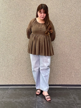 「Chico（チコ）のアイテム（シャツ/ブラウス、ブラウン系）」を使った、ﾏﾁさん（レディース・158cm）の夏コーディネート