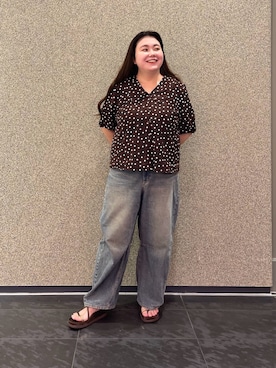 「GU（ジーユー）のアイテム（デニムパンツ、ブルー系）」を使った、ﾏﾁさん（レディース・158cm）の夏コーディネート