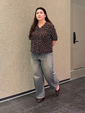 「GU（ジーユー）のアイテム（シャツ/ブラウス、ブラウン系）」を使った、ﾏﾁさん（レディース・158cm）の夏コーディネート