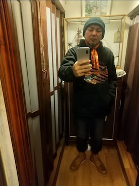 「NEWERA（ニューエラ）のアイテム」を使った、heekoo.bukooさん（メンズ・166cm）の冬コーディネート