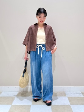 「ITEMS URBANRESEARCH（アイテムズ アーバンリサーチ）の綿麻デニムパンツ（デニムパンツ、ブルー系）」を使った、おすみさん（レディース・152cm）の夏コーディネート