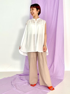 「白トップス」｜おすみさん（レディース・152cm・20代）の夏コーディネート
