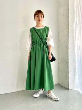 「春服デビュー宣言」｜「アイテム（ジャンパースカート）」を使った、おすみさん（レディース・152cm）の春コーディネート