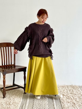 「ボリュームニット」｜「アイテム（スカート）」を使った、おすみさん（レディース・152cm）の冬コーディネート