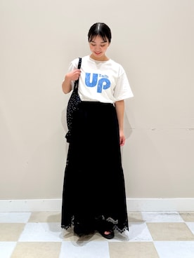 「ITEMS URBANRESEARCH（アイテムズ アーバンリサーチ）のコットンレーススカート（スカート、ブラック系）」を使った、おすみさん（レディース・152cm）の夏コーディネート