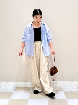 「ITEMS URBANRESEARCH（アイテムズ アーバンリサーチ）のREFINED LINEN イージーパンツ（その他パンツ、その他）」を使った、おすみさん（レディース・152cm）の夏コーディネート