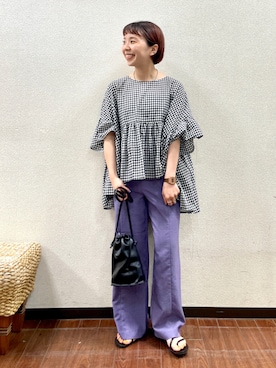 「ITEMS URBANRESEARCH（アイテムズ アーバンリサーチ）のPUキンチャクショルダー（ショルダーバッグ）」を使った、おすみさん（レディース・152cm）の夏コーディネート