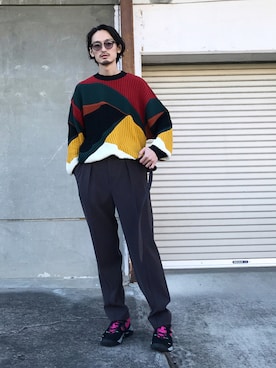 「CULLNI（クルニ）のアイテム（パンツ）」を使った、君嶋麻耶さん（メンズ・176cm）の冬コーディネート