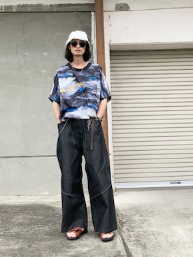 「UNDECORATED（アンデコレイテッド）のアイテム」を使った、君嶋麻耶さん（メンズ・176cm）の夏コーディネート