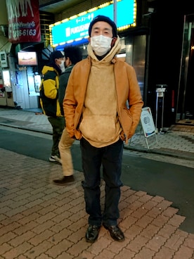 「おとなコーデ」｜「アイテム（ライダースジャケット）」を使った、神田潔さん（メンズ・175cm）の冬コーディネート