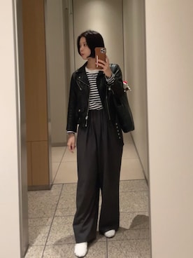 「アイテム（ライダースジャケット）」を使った、co_baby5さん（レディース・153cm）の秋コーディネート