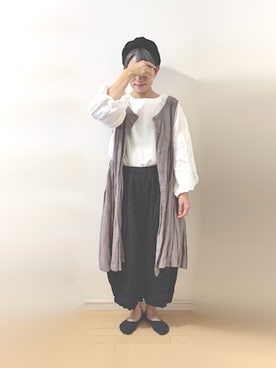 「08Mab マブのドルマンスリーブプルオーバー 2016 5（Tシャツ/カットソー、ホワイト系）」を使った、ratoさん（レディース・154cm）の秋コーディネート