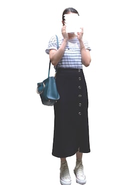 「H&M（エイチ・アンド・エム）のアイテム（Tシャツ/カットソー、ホワイト系）」を使った、つくね さん（レディース・157cm）の夏コーディネート