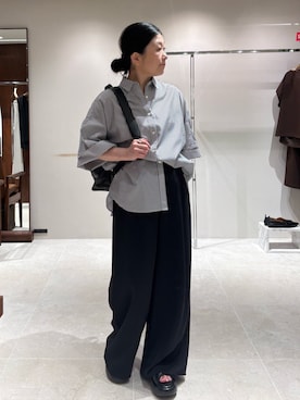 「GALLARDAGALANTE（ガリャルダガランテ）のハーフスリーブシャツ（シャツ/ブラウス、ブルー系）」を使った、ggみきさん（レディース・153cm）の夏コーディネート