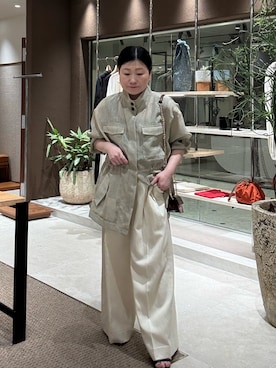 「GALLARDAGALANTE（ガリャルダガランテ）の【SACHIKOコラボ】シアーメッシュミリタリージャケット（ベスト、グリーン系）」を使った、ggみきさん（レディース・153cm）の春コーディネート