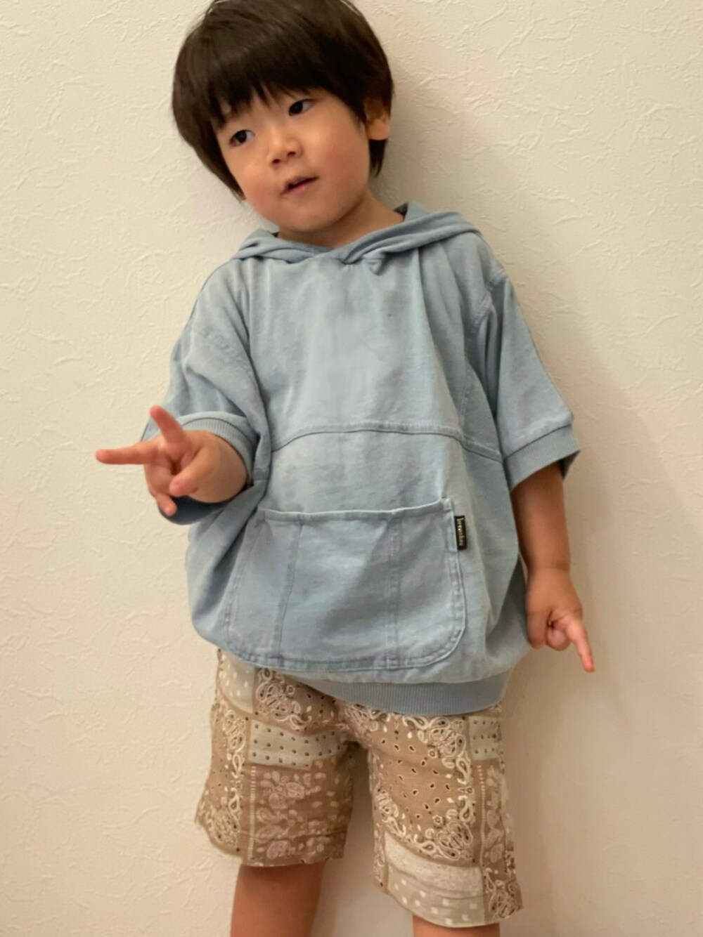 「夏コーデ、ハーフパンツ、さわやか男子」｜「BRANSHESのアイテム（パンツ、ベージュ系）」を使った、saku_1119さん（キッズ・90cm）の夏コーディネートの1枚目の写真
