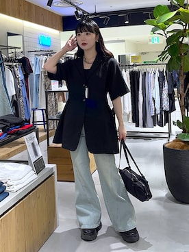 「PAGEBOY（ページボーイ）のレースアップソックスブーツ（ブーツ、ブラック系）」を使った、kotokoさん（レディース・160cm）の春コーディネート
