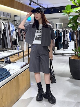 「PAGEBOY（ページボーイ）のコラージュT/半袖Tシャツ（Tシャツ/カットソー、ホワイト系）」を使った、kotokoさん（レディース・160cm）の夏コーディネート