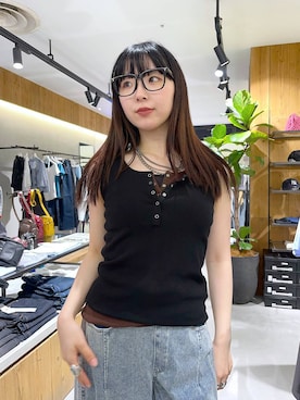 「PAGEBOY（ページボーイ）の＜まるでデニム見え！/紫外線カット/接触冷感/ストレッチ＞マルデニコクーンパンツ（デニムパンツ、ブルー系）」を使った、kotokoさん（レディース・160cm）の夏コーディネート