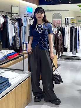 「PAGEBOY（ページボーイ）のレースアップソックスブーツ（ブーツ、ブラック系）」を使った、kotokoさん（レディース・160cm）の春コーディネート