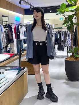 「PBLIM（ページボーイリム）の《UNISEX》メッシュフーディ（パーカー、ブルー系）」を使った、kotokoさん（レディース・160cm）の夏コーディネート