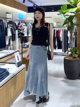 「PAGEBOY（ページボーイ）のカップツキFITキャミ（キャミソール、ブラック系）」を使った、kotokoさん（レディース・160cm）の夏コーディネート