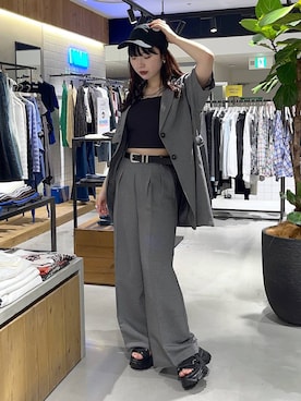 「PAGEBOY（ページボーイ）のモードバックルベルト3（ベルト、ブラック系）」を使った、kotokoさん（レディース・160cm）の春コーディネート
