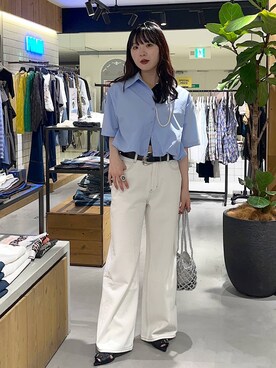 「PAGEBOY（ページボーイ）のモードバックルベルト3（ベルト、ブラック系）」を使った、kotokoさん（レディース・160cm）の春コーディネート