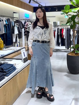 「PAGEBOY（ページボーイ）のヴィンテージバックルベルト（ベルト、ブラック系）」を使った、kotokoさん（レディース・160cm）の夏コーディネート