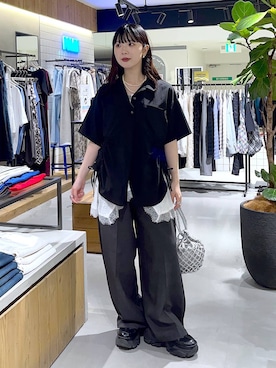 「PAGEBOY（ページボーイ）のレースアップソックスブーツ（ブーツ、ブラック系）」を使った、kotokoさん（レディース・160cm）の春コーディネート