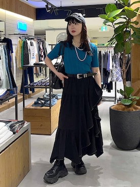 「PAGEBOY（ページボーイ）のモードバックルベルト3（ベルト、ブラック系）」を使った、kotokoさん（レディース・160cm）の春コーディネート
