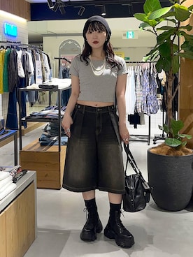 「PAGEBOY（ページボーイ）のレースアップソックスブーツ（ブーツ、ブラック系）」を使った、kotokoさん（レディース・160cm）の春コーディネート