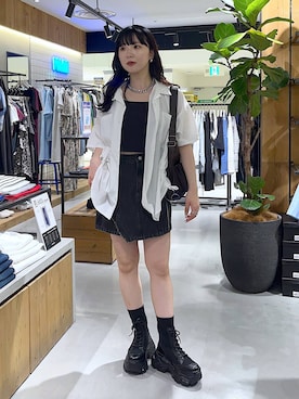 「PAGEBOY（ページボーイ）のレースアップソックスブーツ（ブーツ、ブラック系）」を使った、kotokoさん（レディース・160cm）の春コーディネート