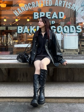 「アイテム（ライダースジャケット）」を使った、kannaさん（レディース・163cm）の秋コーディネート