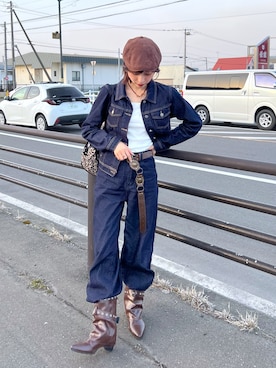「HIGHLOOP（ハイループ）のボストンウィークエンダーバッグミディアム（ボストンバッグ、イエロー系）」を使った、kannaさん（レディース・163cm）の春コーディネート