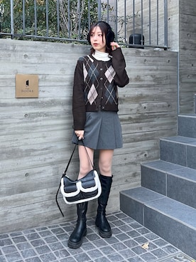 「アイテム（イヤーマフ）」を使った、kannaさん（レディース・163cm）の冬コーディネート