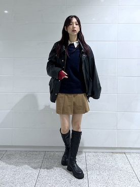 「アイテム（ライダースジャケット）」を使った、kannaさん（レディース・163cm）の秋コーディネート