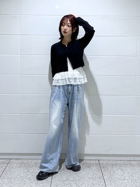 「SHEINのアイテム（Tシャツ/カットソー、ホワイト系）」を使った、kannaさん（レディース・163cm）の夏コーディネート