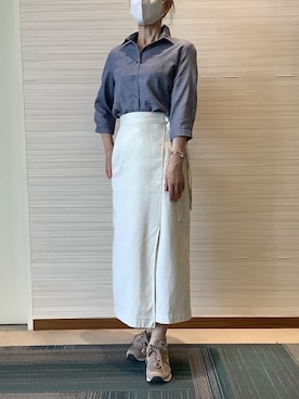 「TOKYO SHIRTS（トウキョウシャツ）の【Pitta Re:)】ふわっとガーゼシャツ レギュラーシルエット 七分袖 綿100% レディース カジュアルシャツ（シャツ/ブラウス、ブルー系）」を使った、SHIRTS PLAZA 長崎みらいココウォーク店さん（レディース・148cm）の夏コーディネート