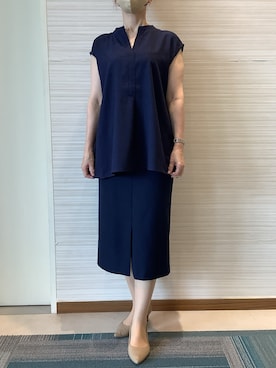 「TOKYO SHIRTS（トウキョウシャツ）のバックプリーツブラウス セットアップ可能（シャツ/ブラウス、ブルー系）」を使った、SHIRTS PLAZA 長崎みらいココウォーク店さん（レディース・148cm）の夏コーディネート