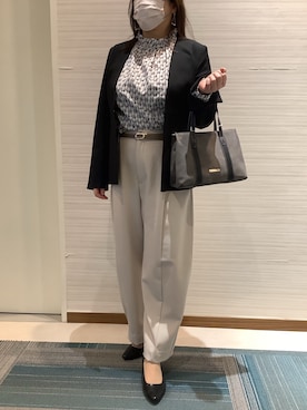 「アイテム（ノーカラージャケット）」を使った、SHIRTS PLAZA 長崎みらいココウォーク店さん（レディース・161cm）の秋コーディネート