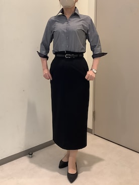 「TOKYO SHIRTS（トウキョウシャツ）の【透け防止】 形態安定ノンアイロン スキッパー 7分袖ビジネスワイシャツ（ビジネスシャツ、グレー系）」を使った、SHIRTS PLAZA 長崎みらいココウォーク店さん（レディース・162cm）の秋コーディネート