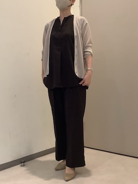 「TOKYO SHIRTS（トウキョウシャツ）のワイドパンツ セットアップ可能（その他パンツ、ブラウン系）」を使った、SHIRTS PLAZA 長崎みらいココウォーク店さん（レディース・148cm）の夏コーディネート