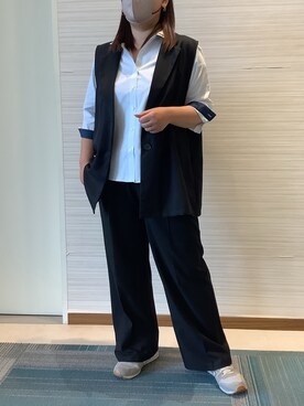「TOKYO SHIRTS（トウキョウシャツ）の【透け防止】 形態安定ノンアイロン ワイド 7分袖ビジネスワイシャツ（ビジネスシャツ、グリーン系）」を使った、SHIRTS PLAZA 長崎みらいココウォーク店さん（レディース・148cm）の夏コーディネート
