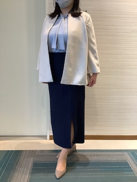 「ビジネススタイル」｜「アイテム（ノーカラージャケット）」を使った、SHIRTS PLAZA 長崎みらいココウォーク店さん（レディース・161cm）の冬コーディネート