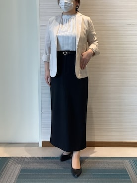 「TOKYO SHIRTS（トウキョウシャツ）のカラミ織 ジャケット 七分袖（テーラードジャケット、ベージュ系）」を使った、SHIRTS PLAZA 長崎みらいココウォーク店さん（レディース・148cm）の夏コーディネート