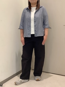 「TOKYO SHIRTS（トウキョウシャツ）の【Pitta Re:)】ふわっとガーゼシャツ レギュラーシルエット 七分袖 綿100% レディース カジュアルシャツ（シャツ/ブラウス、ブルー系）」を使った、SHIRTS PLAZA 長崎みらいココウォーク店さん（レディース・148cm）の夏コーディネート