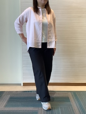 「TOKYO SHIRTS（トウキョウシャツ）の【Pitta Re:)】ふわっとガーゼシャツ オーバーシルエット 七分袖 綿100% レディース カジュアルシャツ（シャツ/ブラウス、オレンジ系）」を使った、SHIRTS PLAZA 長崎みらいココウォーク店さん（レディース・148cm）の夏コーディネート